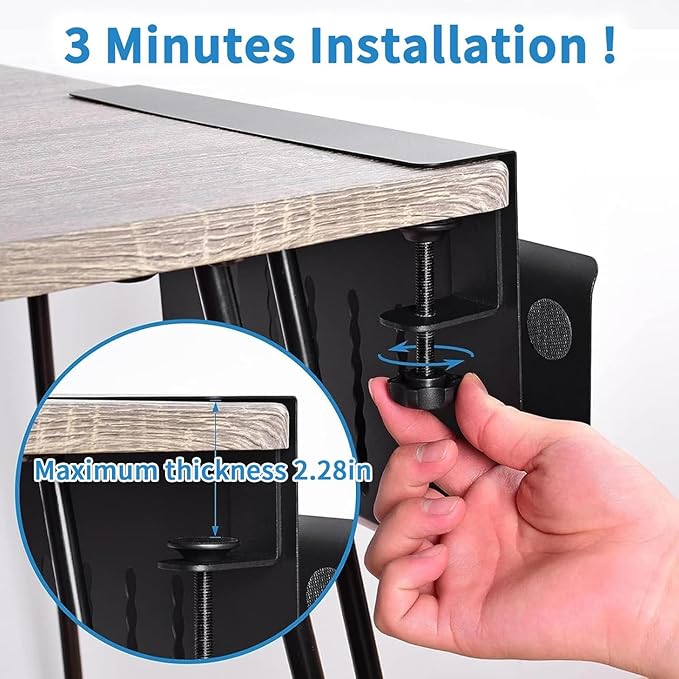 Desk Side Storage Organizer, Under Desk Laptop Holder with Magnetic Pen Holder, No Drill Hanging Desk Caddy for Office & Home, Clamp On Desk Shelf for Tablet, Files, Accessories (Black)