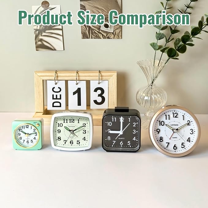Lamisola Ultra Small Battery Analog Travel Alarm Clock, Retro Bedside Table Clocks for Bedrooms, Desk Clock, Vintage Home Decor for Bathroom Kichen Living Room, Mint