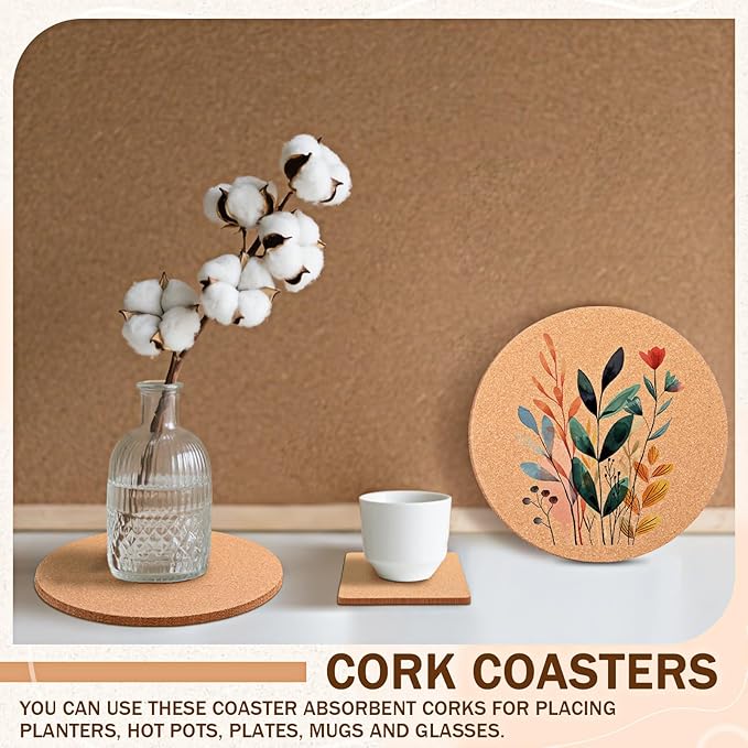 Boao 16 Pack Cork Trivet Set for Hot Dishes, 4 Sizes Wooden Round Rectangle Cork Coasters, Hot Pot Holder for Countertop, Heat Resistant Placemats for Pots and Pans, Pads for Home Restaurant Table