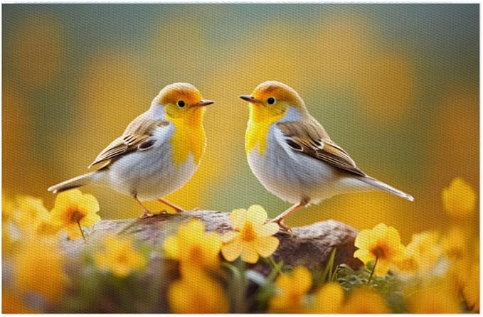 Placemats Set of 4 Heat-Resistant Rectangle Place Mats Cute Bird Yellow Washable Plastic PVC Dining Table Mat Non-Slip Wipeable Woven Vinyl Placemat for Kitchen Patio Table Decor