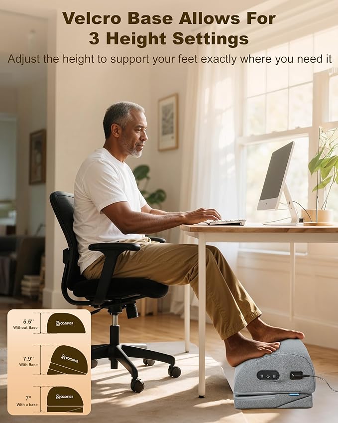 Comfier Under Desk Foot Rest at Work with Heat,Vibration,Ergonomic Heated Footrest,3 Height Under Desk Foot Rest for Office Chair,Foot Stand Support,Gift for Men,Women