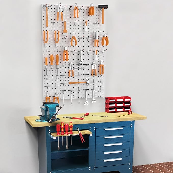 WALMANN 96 PCS Metal Pegboard with Pegboard Hooks, Garage Wall Tools Storage Pegboard for Garage, Workbench, Peg Boards, Tool Organizer Board and Hooks(Grey)