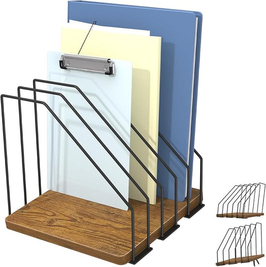 Inclined Desk File Organizer, 5-Section Vertical File Folder Holder, Desk Files Organizer Stand, Metal Files Sorter Rack Stand for Office Home School