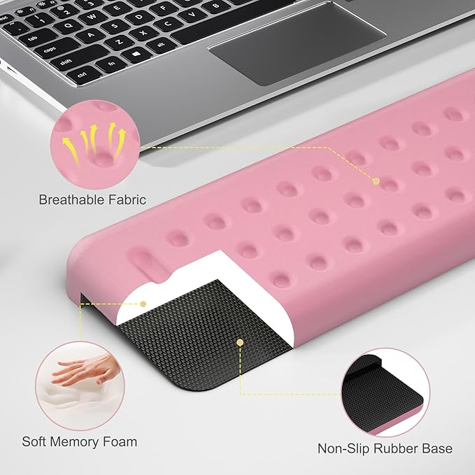 Leolee L-Shaped Desk Elbow Pads for Desk, Light Pink Memory Foam Arm Rest for Desk with Non-Slip Base, Ergonomic Desk Edge Cushion, Wrist Rest for Computer Keyboard, Typing, Office, Home (2 Piece)