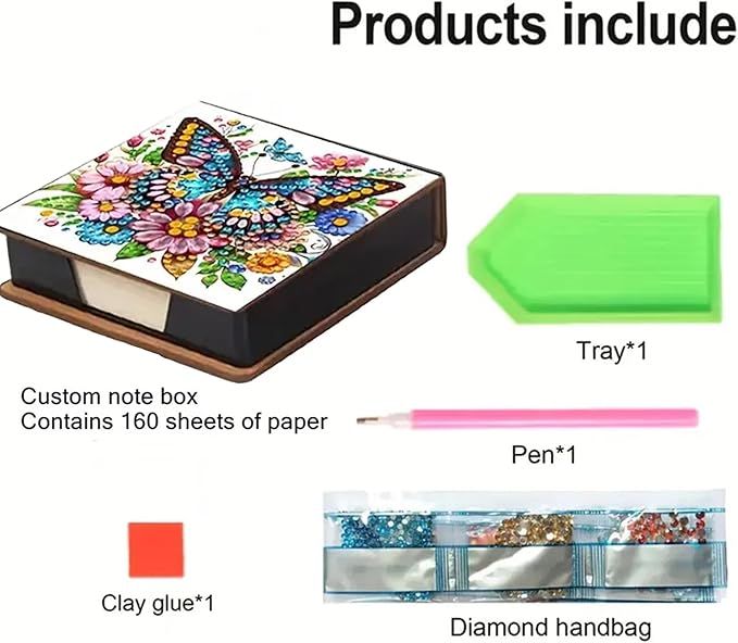 Butterfly Diamond Painting Kit Note Box,Memo Paper Storage Box Diamond Art,Sticky Note Holder Diamond Art,Diamond Painting Memo Pad For Office Desk. (butterfly)