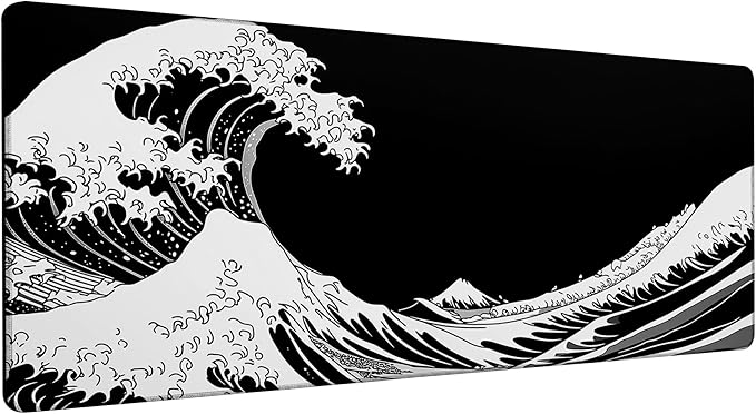 Large Gaming Mouse Pad Dark Wave Desk Mat,Non-Slip Rubber Base Stitched Edges,Extended Mousepad for PC,Laptop,Office,Home Decor(31.5 x 11.8 Inch)