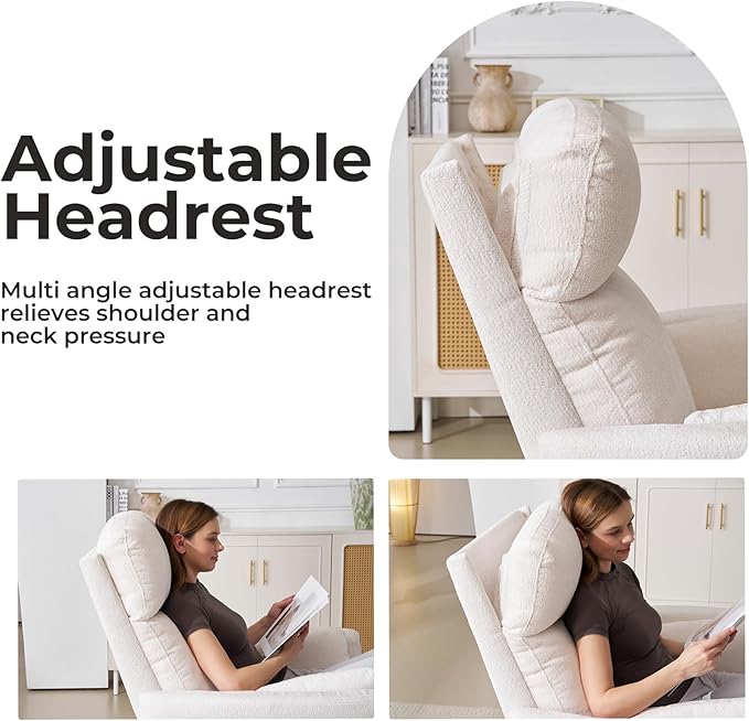 Oversized Swivel Recliner Chair with Massage and Heat, Rocking Chair Nursery with Adjustable Headrest, Rocking Chair Nursery Glider Chairs with 2 Pillows, Glider Rocker Recliner, White
