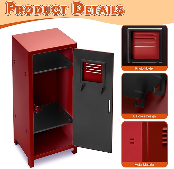 PACOLO Mini Locker, Metal Small Locker for Desktop, Girls Lockbox Desktop Storage Organizer, Money Safe and Cash Lock Box for Girls Safe (Red)