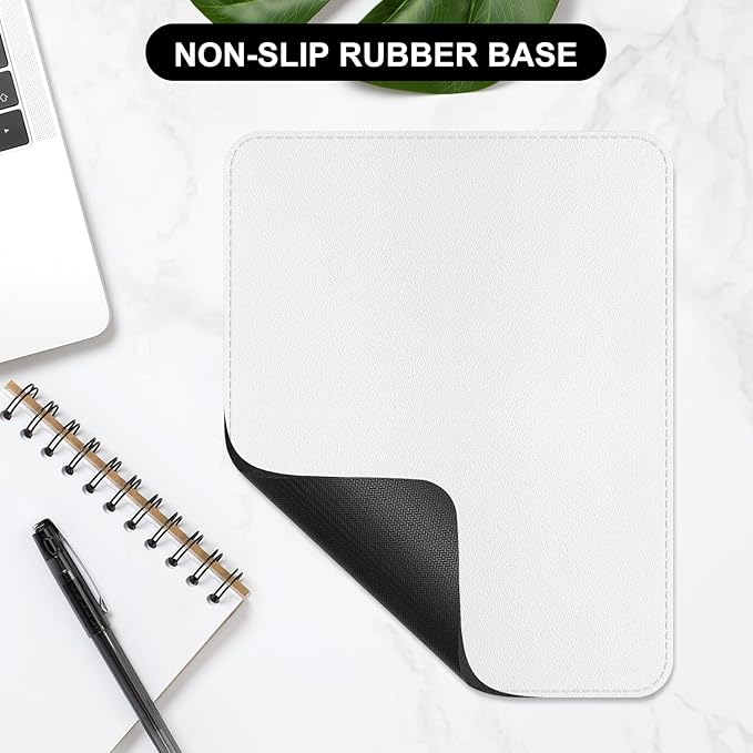 Leather Mouse Pad, Office Mouse Mat Non-Slip Rubber Base Stitched Edge Washable Waterproof Rectangular Mousepad for Office Gaming PC Laptop, 9.8" x 7.9", White