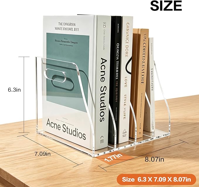 Acrylic Magazine File Holder, 4 Vertical Compartments Desk Document Sorter Organizer, Clear Bookend File Sorter Holder for Office, Documents, Tablets, Magazines, Books