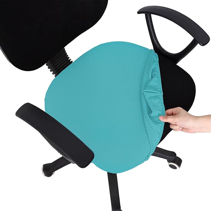 Smiry Stretch Jacquard Office Computer Chair Seat Covers, Removable Washable Anti-dust Desk Chair Seat Cushion Protectors - Aqua