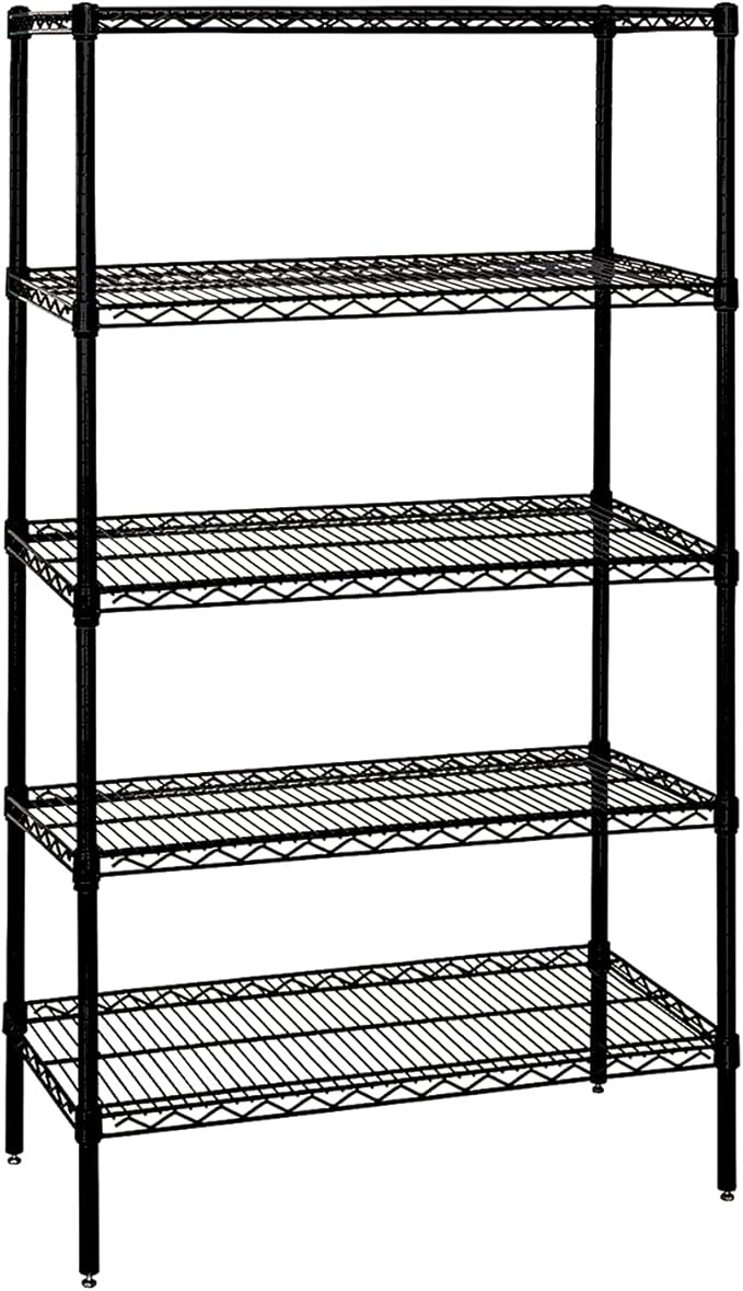 Quantum Storage Systems WR63-3042BK-5 Wire Shelving Starter Kit, 42" W x 30" D x 63" H, 600 lbs Capacity, Carbon Steel, Epoxy Coated, Black, NSF