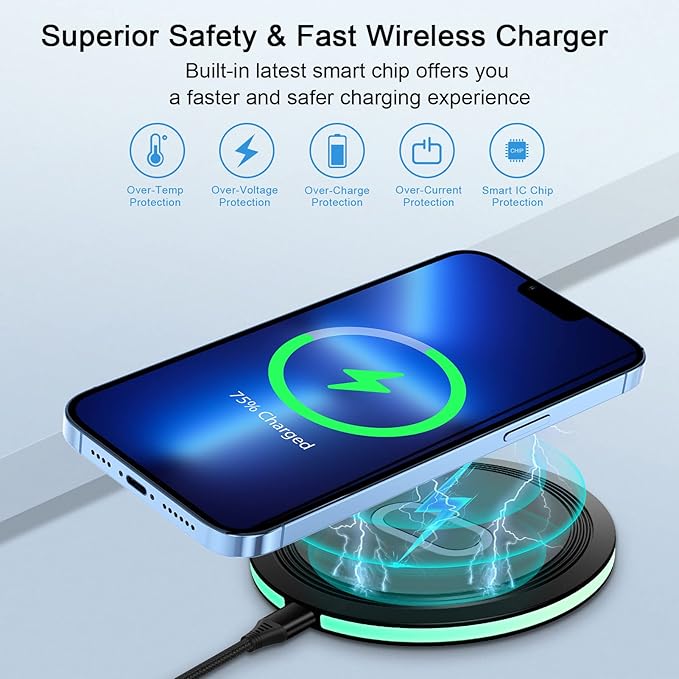 15W Wireless Google Charger Fast Charging Pad for Google Pixel 10A 10 9A 9 Pro XL Fold 8 7 6 Pro 8A 7A,Samsung Galaxy S26 S25 S24 Ultra S23 FE S22 Z Flip Fold7 6,Wireless Charger Station Fast Charging