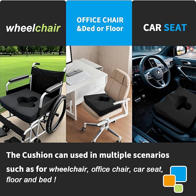 Gel Wheelchair Seat Cushion,Bed Sore Cushions for Butt,hemorrhoid Pillow,Sciatica,Coccyx,Pressure Sore&Ulcer Pain Relief Butt Pillow for Office Chair(Black-Set)