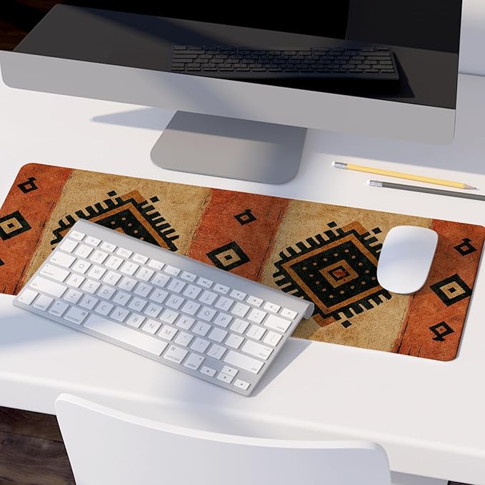 Western Mouse Pad,Western Desk Accessories,Vintage Boho Kilim Large Mouse Pad,Rustic Tribal Aztec Desk Mat,Aesthetic Ethnic Mousepad for Cowboy Home Office Dorm Desktop Decor,31.5x11.8 Inch