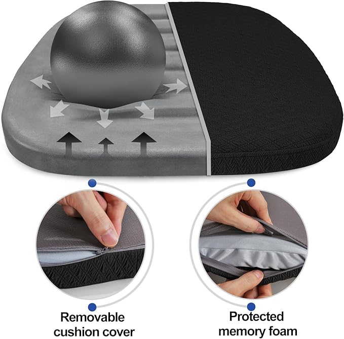 BUYUE Luxury Memory Foam Chair Cushions 6 Pack, Jacquard 16" U-Shape Comfortable Dining Chair Pads, Removable Slip Resistant Kitchen Chair Seat Cushions (Set of 6, Black)