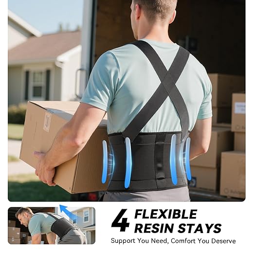 Work Back Brace for Men & Women, Adjustable Lower Back Support Belt for Sciatica, Herniated Disc, Pain Relief, Moving,Heavy Lifting, Gifts for Fathers Day for Men Dad (Black, X-Large)