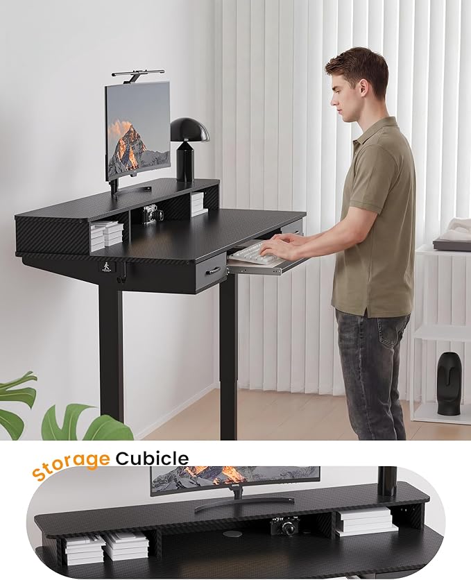 Electric Standing Desk with Keyboard Tray, 63x24 Inches Height Adjustable Stand up Desk with 2 Drawers, Ergonomic Sit to Stand Table with Storage Monitor Stand, Black