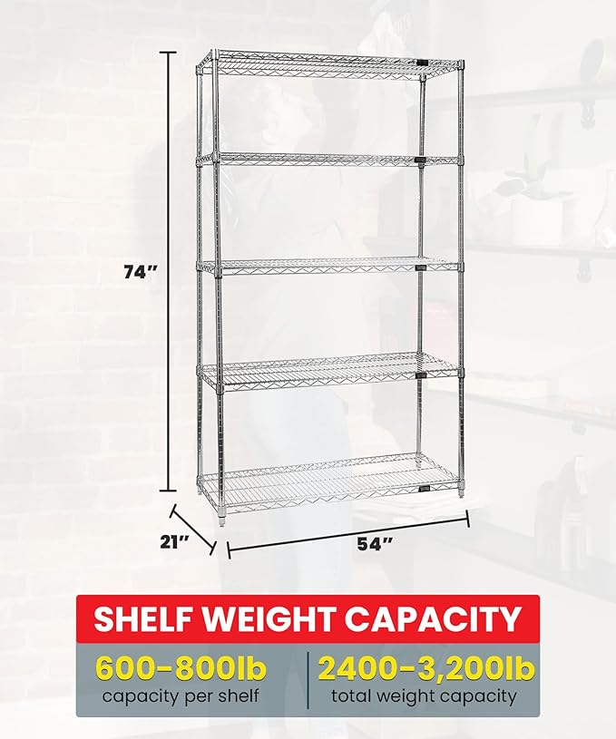 Quantum Storage Systems WR74-2154C-5 Starter Kit Wire Shelves Chrome 5 Shelves 74" H x 54" W x 21" D