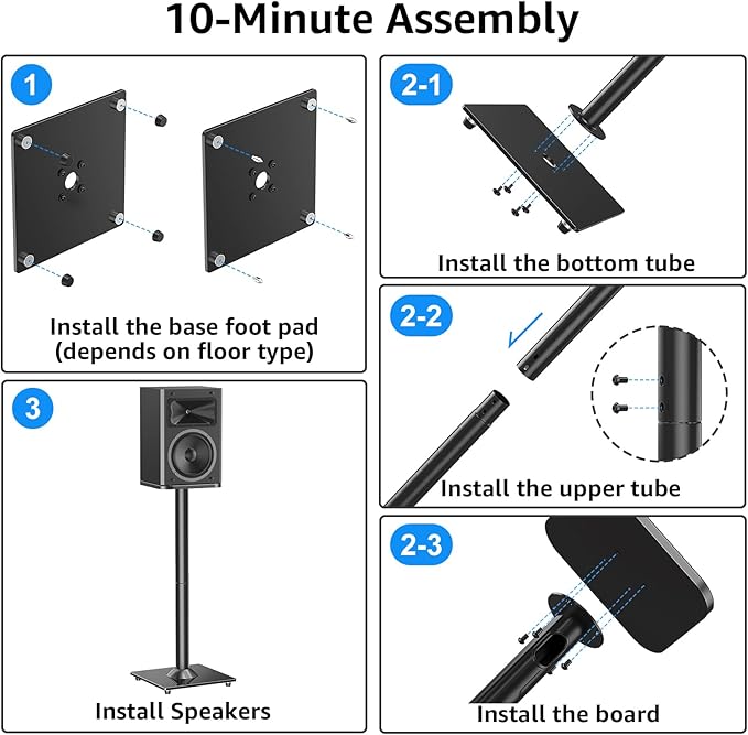 MOUNTUP Universal Speaker Stands Pair for Surround Sound Home Theater, 31" Height Floor Speaker Stands Max 22LBS, Bookshelf Studio Satellite Speakers Fit Klipsch Polk Yamaha, Non Slip Pad Easy Install