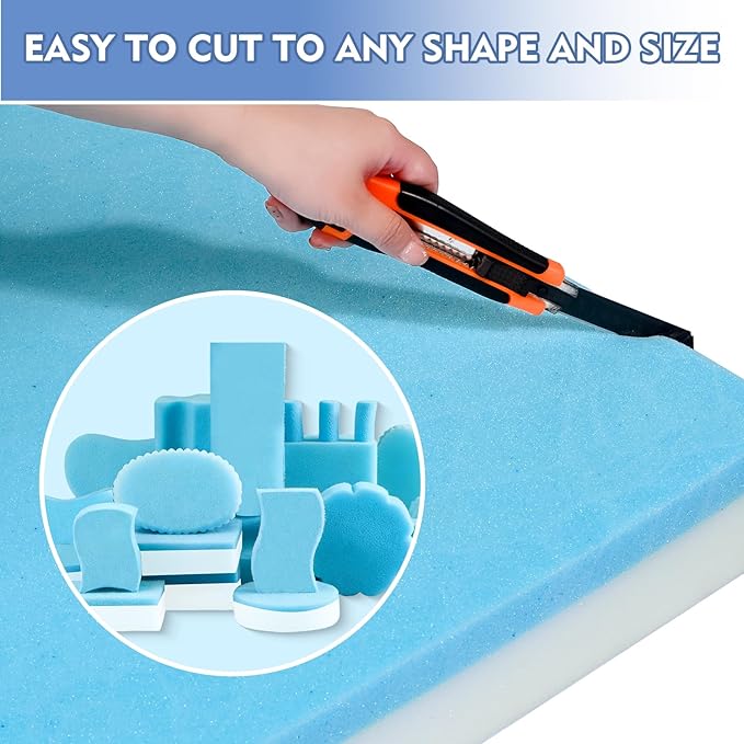 Upholstery Foam, 72" x 24" x 2" High Density Gel Memory Foam Padding Couch Cushion Support, Cut to Size Foam Replacement Pad for Sofa Sag Support