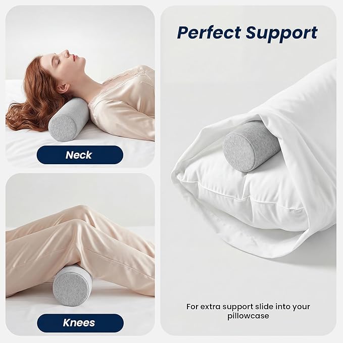 Neck Roll Cervical Pillow for Neck Pain Relief - Memory Foam Neck Pillow for Bed | Round Neck Pillows for Sleeping (Grey, X-Small - 3.5" H)