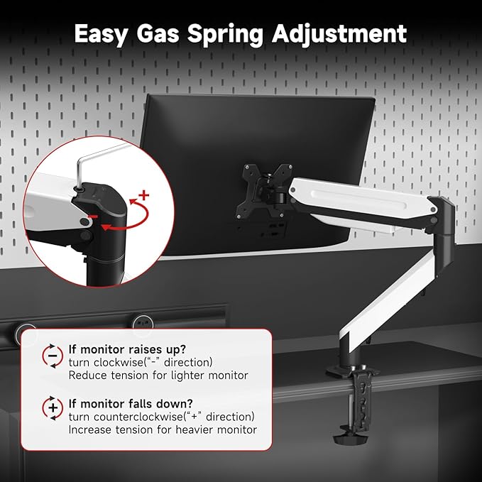 Suptek Monitor Mount Gas Spring Monitor Arm Desk Mount Fully Adjustable Fits 17 20 22 23 24 26 27 32 35 inch Monitors Weight Capacity up to 24.25 lbs (Black+White, 17"-35")