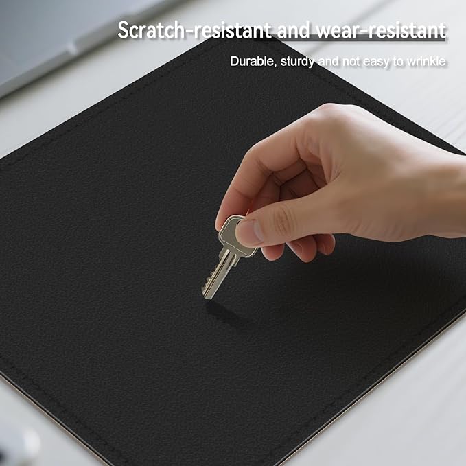Leather Mouse Pad with Stitched Edge, Waterproof Gaming Mouse Mat for Computers, Laptop, Office & Home (Black, 11"*8")