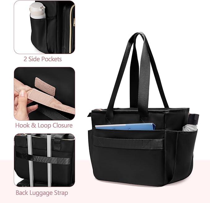 Teacher Tote Bag with Accordion File Organizer Pocket, Large Teacher Work Utility Bag for Women, Black(Patent Design)
