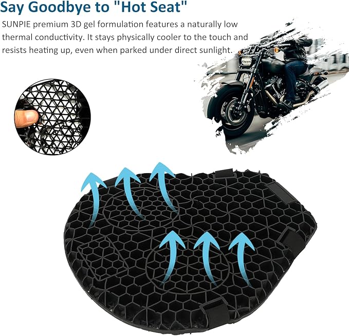 SUNPIE Motorcycle Seat Cushion Universal 3D Gel Honeycomb Motorcycle Seat Cover Breathable and Comfortable Large Seat Cushion Pad