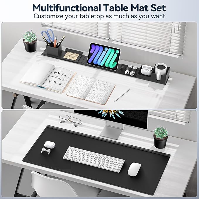 KDD Desk Pad Mat Set, 6 in 1 Mouse Mat with Magnetic Desktop Storage Accessories DIY Feature for Phone and Tablet Stand/Cup Holder/Pen Card Holder/Cable Management for Home Office Accessories