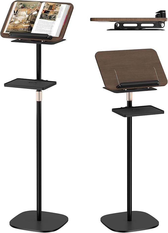 2 in 1 Book Holders for Reading Hands Free, Floor and Desktop Adjustable Book Stand with Page Clips for Music, Laptop, Cookbook, Projector