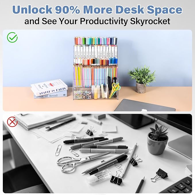 CELSOL Acrylic Desk Organizer – 5 Tier 25 Compartments Vertical Storage for Pens, Markers, Art Supplies & Office Accessories – Clear Desk Storage Solution for Home, Office & School
