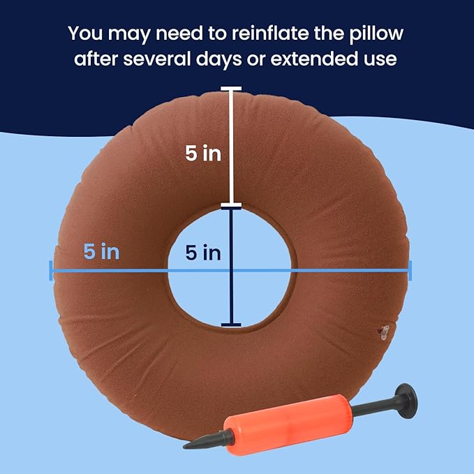 Dr. Frederick's Original Inflatable Donut Pillow - 15" Seat Cushion for Tailbone Pain, Hemorrhoids & Bed Sores – Doctor-Developed for Postpartum, Prostatitis & Travel - Odor-Free, Durable Vinyl - Red