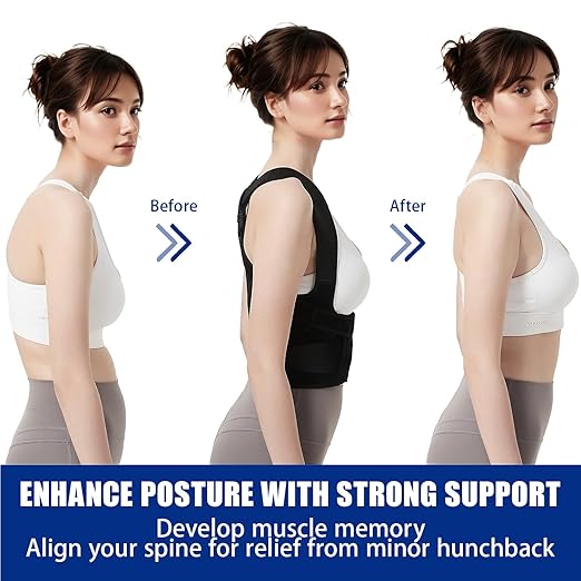 Posture Corrector for Women and Men - Adjustable Back Brace for Pain Relief - Enhances Posture and Provides Lumbar Support - Upper and Lower Back Straightener - Breathable Back Support (Black, Medium)
