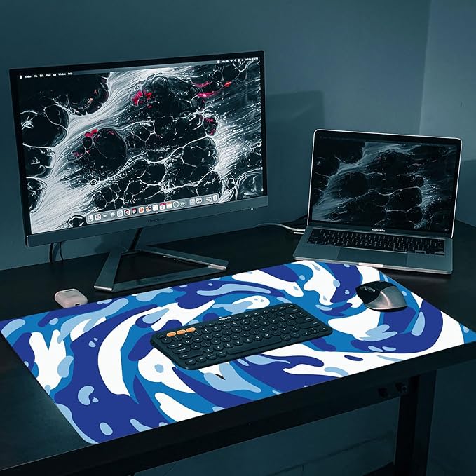 Fluid Pattern XXL Mouse Pad,Super Thick Waterproof Fluid Pattern Large Gaming Mousepad with Stitched Edge,Mouse Computer Desk Accessories,Non-Slip Base Mouse Keyboard Mat 800X400X4mm