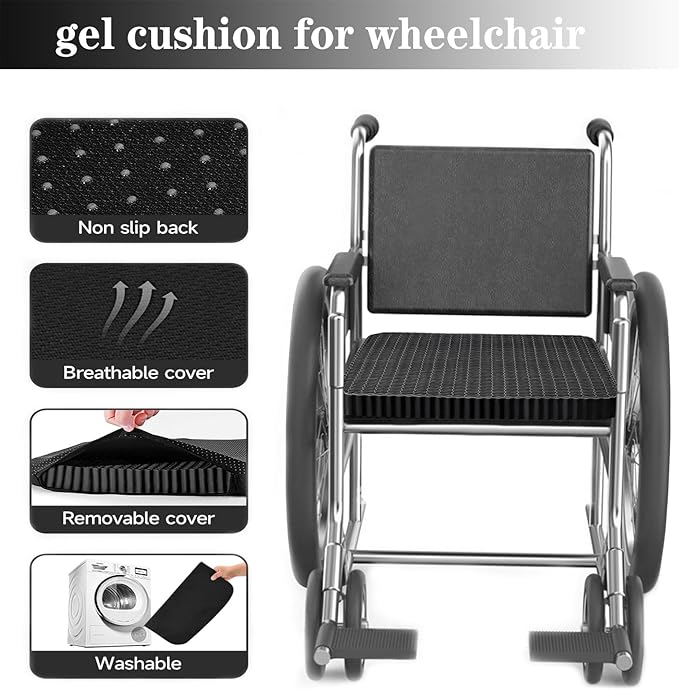 Breathable Grid Seat Cushion, Large and Wide Gel Seat Cushion, Soft Cooling Support Chair Cushion for Office, Home, Wheelchair, Car, Recliner, Gel Cushion for Back, Sciatica, Tailbone, Pain Relief.