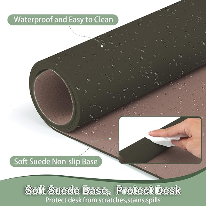Boutilon Leather Desk Pad Protector,Non-Slip Mouse Pad,Laptop Desk Pad,Office Mouse Mat,Waterproof Leather Desk Blotter,Desk Writing Pad for Office and Home (XXXL-Coffee,47"x 24")