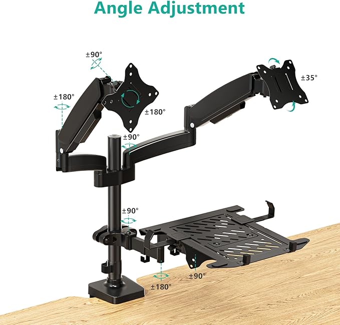 WALI Triple Arm Laptop and Dual Monitor Desk Mount for 17" Notebook and Up to 32" Screens, Adjustable Monitor Arms with Tilt Swivel Rotation, VESA 75x75 100x100, Black (GSDM003LP)