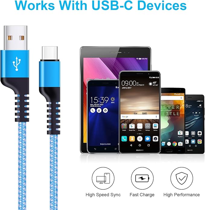 Samsung S26 Type C Cable Fast Charging Cord 2 Pack 3.3Ft USB A to USB C Cables Android Braided Power Cord for Galaxy S26 Ultra S26+ S25 FE A07 A17 A56 A36 A54 A16 A35 A55 S24 FE S23 S22 Ultra S21 S20