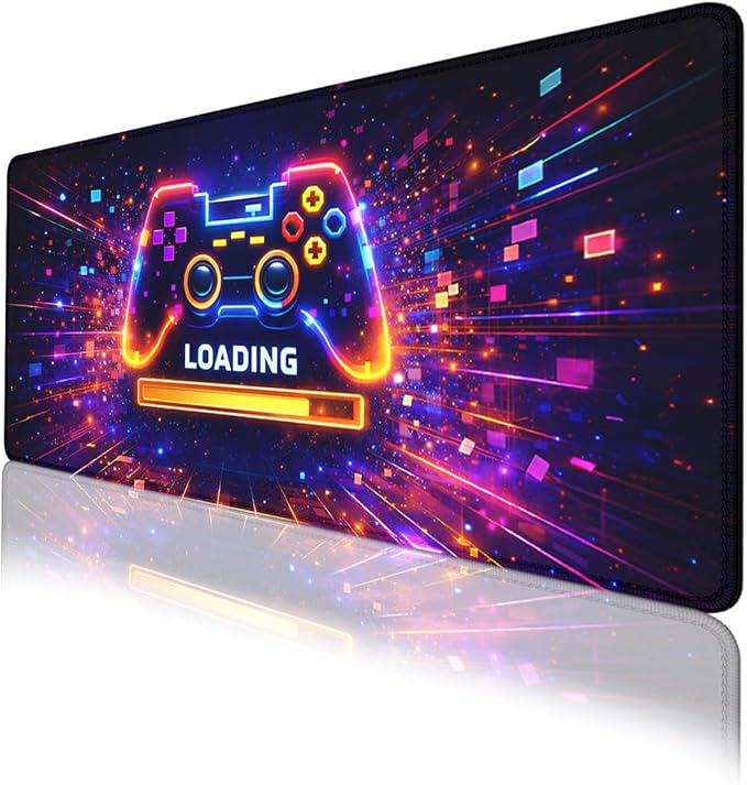 Gaming Controller Mouse Pad, Neon Loading Gaming Desk Mat with Stitched Edges,Non-Slip Waterproof Rubber Base Mouse Mat, 31.5x11.8in Mouse Pads for Desk Home Office Gaming