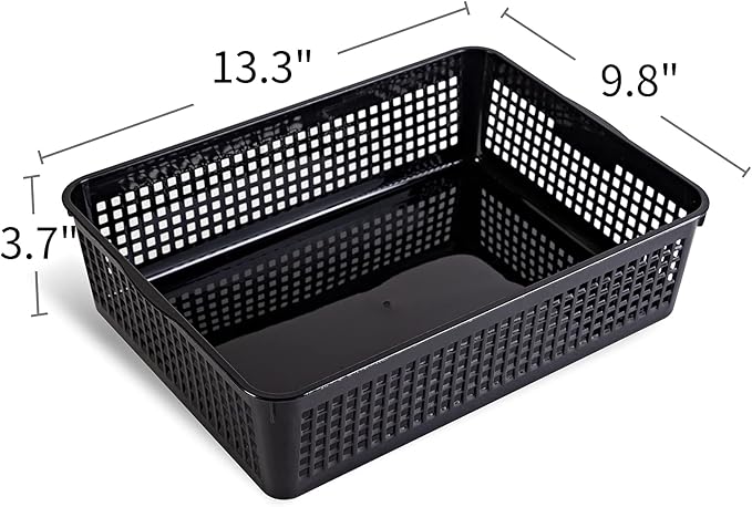 Eslite A4 Size Plastic Storage Basket,Desktop File Paper Letter Organizer Tray, 6-Packs (Black)