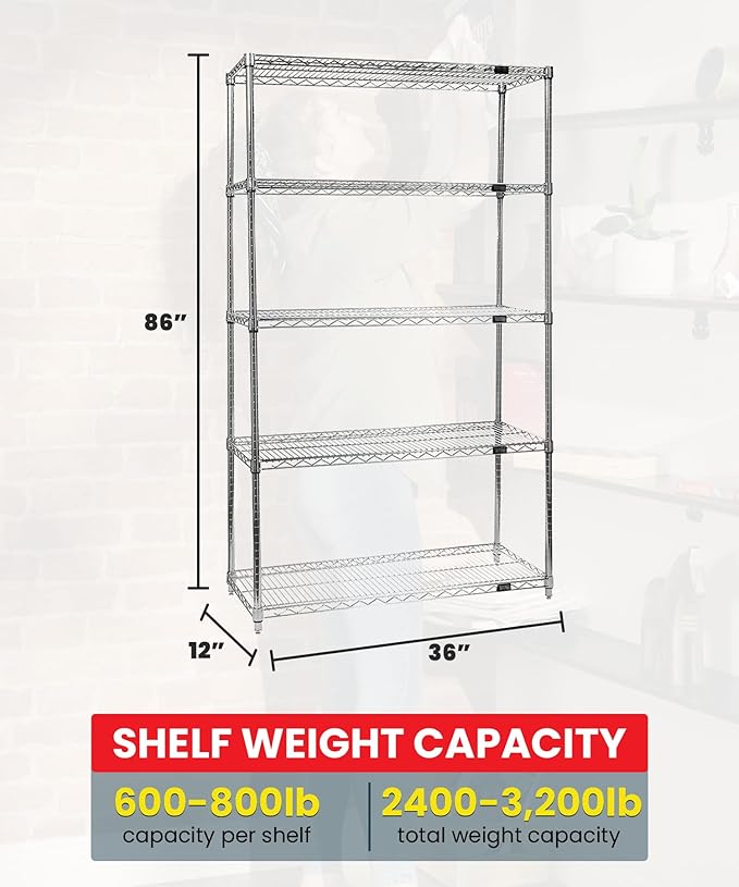 Quantum Storage Systems WR86-1236C-5 Starter Kit Wire Shelves Chrome 5 Shelves 86" H x 36" W x 12" D