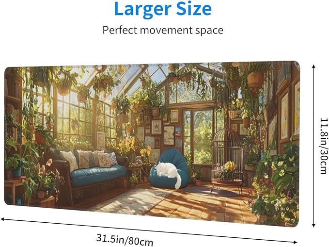 Cat Pattern Mouse Pad 31.5 X 11.8 Inch Big Desk Rubber Base Stitched Edges Keyboard Pad XXL Mouse Mat for Home Game and Office
