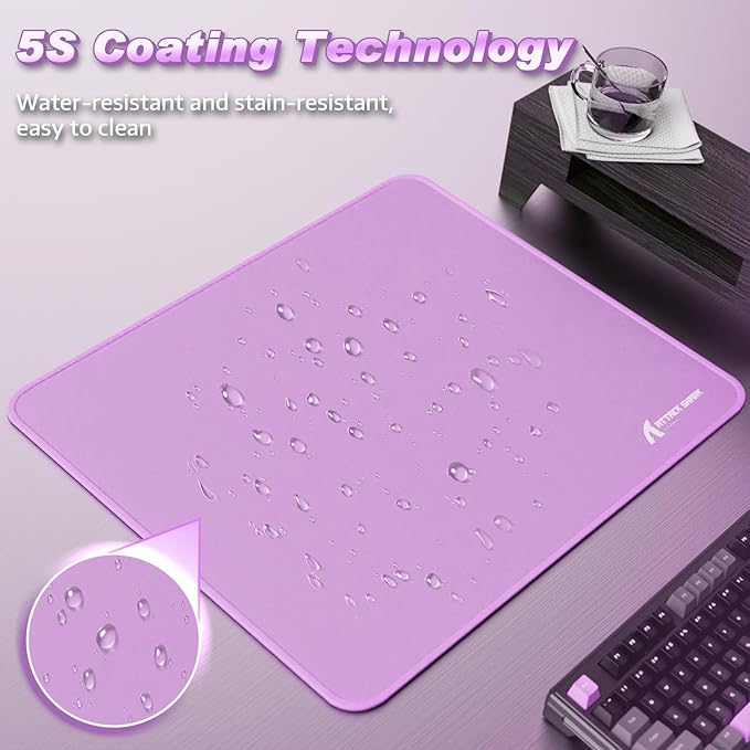 ATTACK SHARK CM02 Gaming Mouse Pad for Esports Speed Large Mouse mats for Desk Waterproof Surface Stitched Edges and Anti-Slip Rubber Base Size L Laminate 17.72” x 15.75” x 0.16” Purple