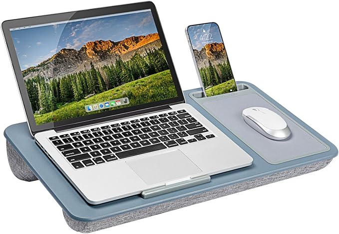 LAPGEAR Home Office Lap Desk with Device Ledge, Mouse Pad, and Phone Holder - Slate Blue - Fits up to 15.6 Inch Laptops - Style No. 91523