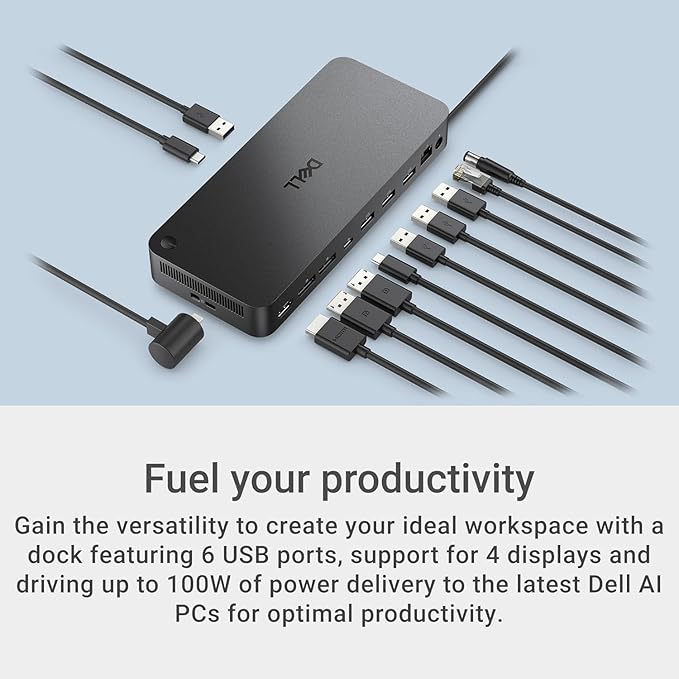 Dell Pro Smart Dock SD25 Bundle – USB C Docking Station with 130W Charging + HDMI Cable, USB C Cable, DisplayPort Cable + Cleaning Cloth, Multi-Display Support, 2.5GbE Ethernet, Black