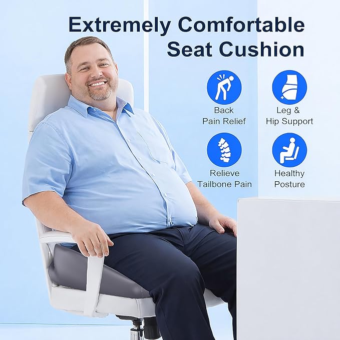 Office Chair Cushion, Large Breathable Ergonomic Seat Cushion – Pressure Relief for Tailbone/Sciatica/Back Pain from Long Sitting, Memory Foam Pad for Desk Chairs, Office Chairs & Long Trips