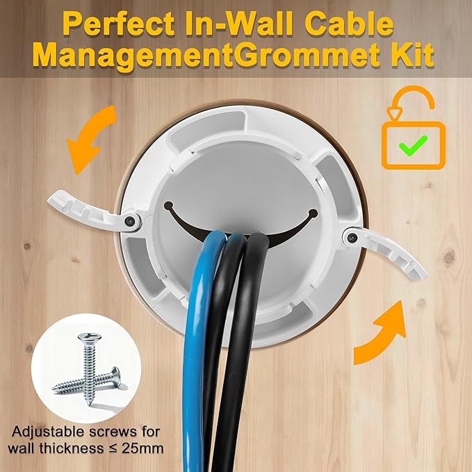 ZhiYo in-Wall Cable Management Kit for TV, White TV Cord Hider for Wall Mounted TV, Behind Wall Cable Management Kit, Cord Concealer Kits with 4 Wire Pass Throughs and 1 Hole Saw Drill Attachmen