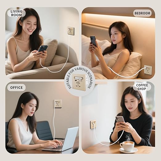 35W GaN Multi Plug Wall Outlet with Retractable Phone Charger for Bedside/Sofa, 4-in-1 Tamper-Resistant in-Wall Socket with Universal AC Port for New Renovations, UL Listed (Include 86-Type Box)